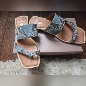 Franco Sarto Blue and Green Snake Print Sandals